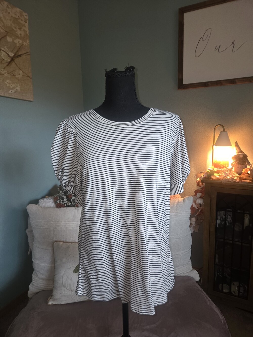 NWT Maurices Black and White Striped Short Sleeve Tee
